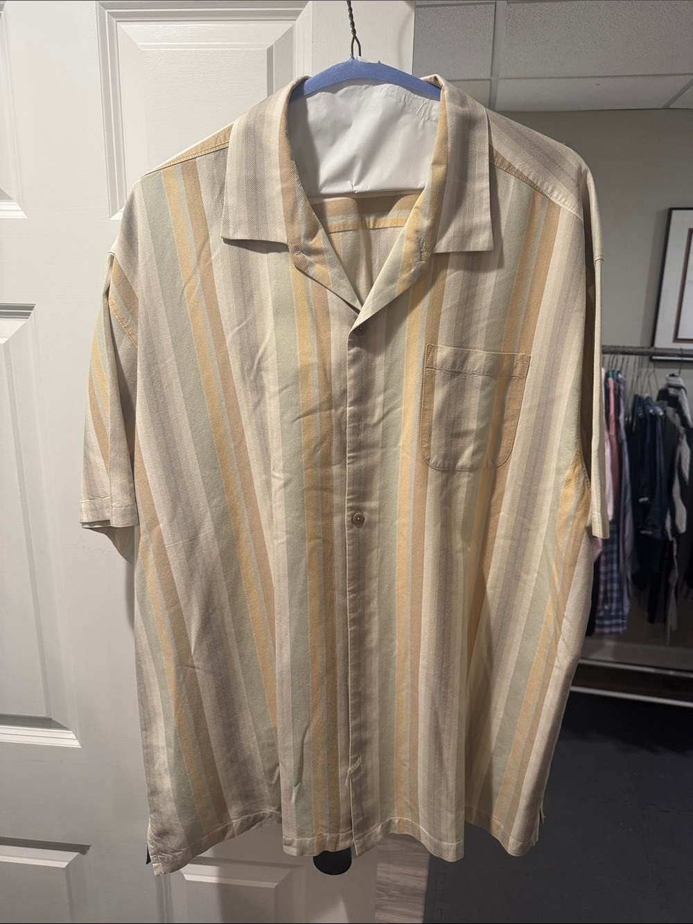 Tommy Bahama Men's Short Sleeve Stripe Camp Shirt - Cream & Tan